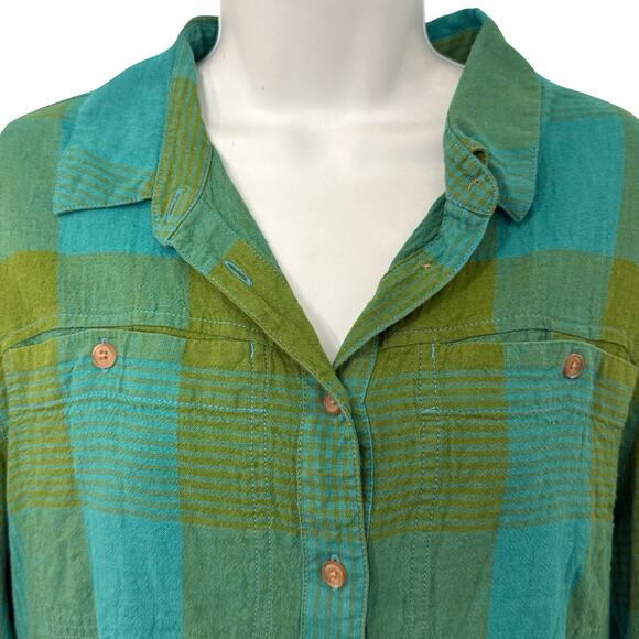 Pendleton Green Blue Plaid Adley Linen Blend Button Down Long Sleeve Shirt sz L - Picture 10 of 10